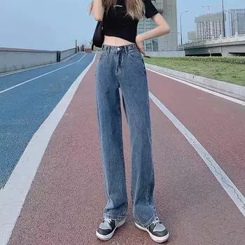 2023 New Style Women s High Waist Wide Leg Velvet Jeans - Slim Drape Straight Pants for Small Sizes M