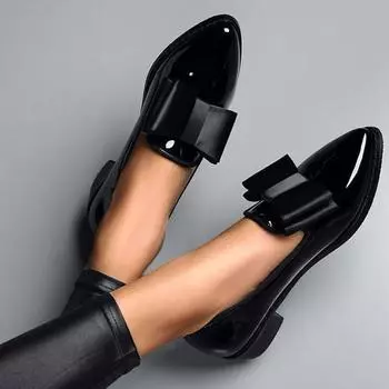 2023 New Women s Loafers Bow Decor Pointed Toe Flat Shoes for Women Patent Leather Shallow Mouth Commuter Casual Shoes for Women 35 вино красного