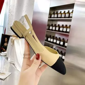 2023 New Women s Tweed Style Half-knotted Back Strap Casual Flats Color Block Low Heel Elegant Ladies Shoes Sheepskin Lining 37