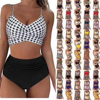 2023 НОВЫЙ модный женский летний сексуальный купальник из двух частей с лямкой на шее и лямкой-бикини 2xl