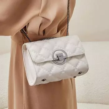 2023 Новая ароматная ромбическая сумка Tide, женская сумка на цепочке из натуральной кожи;Маленькая сумка через плечо Joker M белый