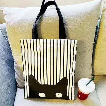 2023 Новая большая вместительная симпатичная сумка через плечо из холста для студенток колледжа Gazing Cat