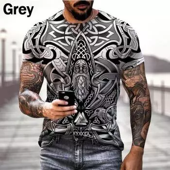2023 Новая футболка с 3D-принтом Viking Tattoo, модная мужская уличная повседневная крутая футболка с круглым вырезом S