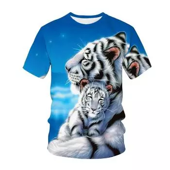 2023 Новая футболка с изображением животного тигра, 3D-принт, детская футболка, модная повседневная футболка с героями мультфильмов, футболки для мальчиков и девочек, детские футболки, топы, одежда 100 cm