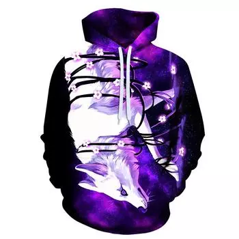 2023 Новая готическая мужская толстовка с капюшоном с принтом 3D волка, пуловеры, повседневные женские черные толстовки с капюшоном, весна-осень, крутые топы, пальто S