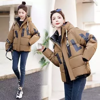 2023 Новая хлопковая куртка свободного кроя с капюшоном, короткая пуховая куртка M чёрный