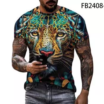 2023 Новая красочная футболка с рисунком животных, кота, леопарда, льва, тигра, граффити, мужская летняя винтажная футболка с 3D принтом, модная уличная одежда, топы, футболка XS белый