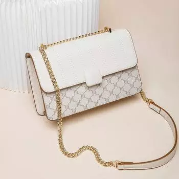 2023 Новая летняя кожаная сумка через плечо, модная сумка через плечо с принтом, простая текстурная цепочка, маленькая квадратная сумка