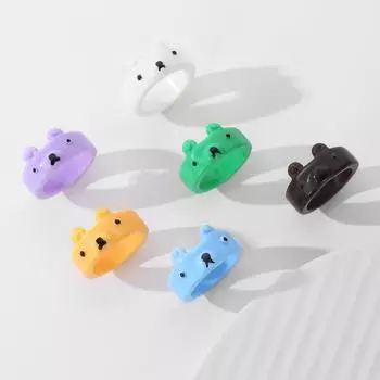 2023 Новая мода Элегантное студенческое кольцо Темперамент Прекрасное мультяшное кольцо Простое кольцо с медведем фиолетовый