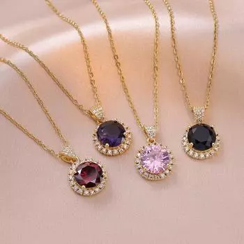 2023 Новая мода круглый циркон кулон ожерелье для женщин золотой цвет цепочка из нержавеющей стали ювелирные изделия аксессуары для свадебной вечеринки