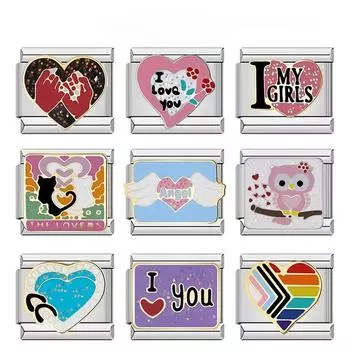 2023 Новая мода Сердце Ангел Любовь Сова Кошка Шарм Итальянские Звенья Подходит Браслет 9 мм Из Нержавеющей Стали Изготовление Ювелирных Изделий DJ666-A