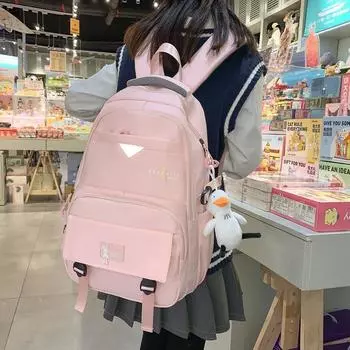 2023 Новая мода, высококачественный дизайн, школьный рюкзак, женский корейский вариант, легкий легкий простой рюкзак большой емкости для средней школы чёрный
