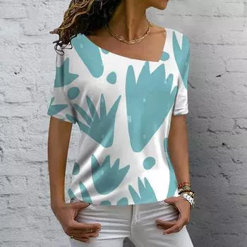 2023 Новая модная футболка с v-образным вырезом, летняя женская футболка с цветочным принтом и коротким рукавом, повседневная базовая футболка, женские винтажные элегантные топы 3XL