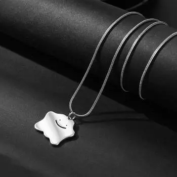2023 Новая модная очаровательная цепочка для свитера для вечеринки, универсальное ожерелье, простое резное ожерелье со смайликом, счастливое элегантное ожерелье-цепочка, ожерелье-призрак серебряный