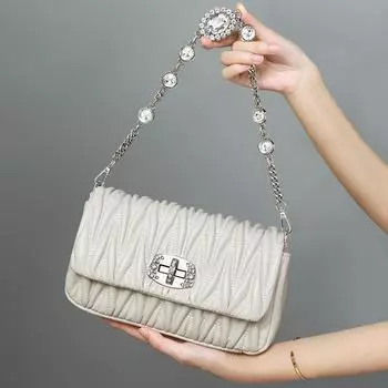 2023 Новая модная женская сумка из натуральной кожи, сумка через плечо, летняя модная универсальная цепочка на одно плечо, маленькая квадратная сумка, сумка подмышками M белый