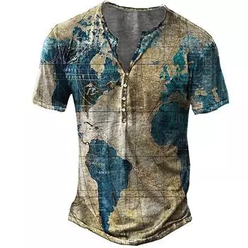 2023 Новая мужская футболка с V-образным вырезом и пуговицами, мужская спортивная винтажная футболка, мужская уличная футболка. S