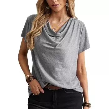 2023 Новая однотонная повседневная модная футболка с коротким рукавом для женщин S чёрный