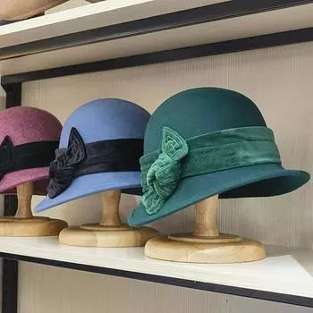 2023 Новая осенне-зимняя японская шерстяная флисовая бархатная бантовая декоративная завитая женская винтажная шляпа-тазик шляпа рыбака модный фетр 54-58cm