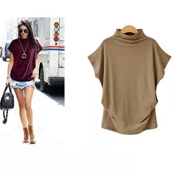 2023 Новая повседневная женская рубашка, модная футболка с высоким воротником и низом S армия зеленый