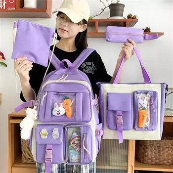 2023 Новая школьная сумка, рюкзак из четырех предметов чёрный