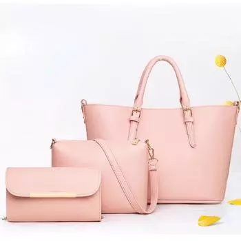 2023 Новая сумка для матери, комплект из трех предметов, модная сумка на одно плечо, большая вместительная женская сумка, сумка через плечо 33x15x25cm розовый