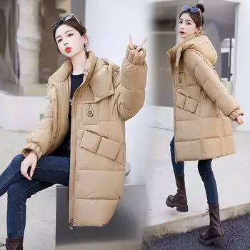 2023 Новая свободная куртка с капюшоном, короткая хлопковая пуховая куртка для женщин M чёрный