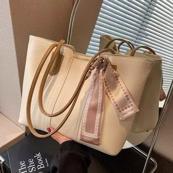 2023 Новая весна-лето продвинутая женская сумка на одно плечо Модные шарфы Декоративные сумки Большая вместительная сумка-тоут для женщин Сумка на ремне чёрный