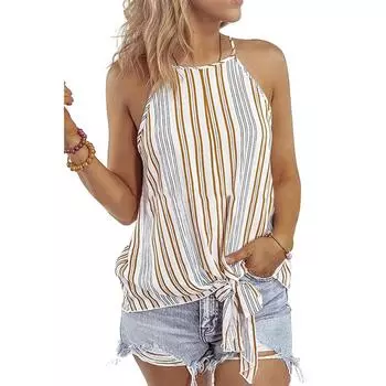 2023 Новая женская летняя повседневная сексуальная майка без рукавов в полоску с открытыми плечами S чёрный