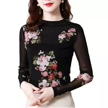 2023 Новая женская приталенная рубашка с высоким воротом и цветным топом M