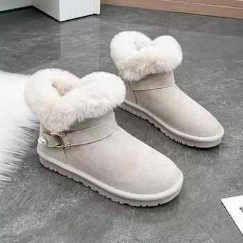 2023 Новая зимняя женская обувь, плюшевая зимняя обувь для женщин, хлопковая обувь с высоким берцем, теплая обувь, нескользящая уличная удобная обувь 35 бежевый