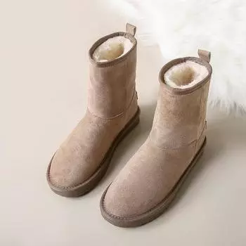 2023 Новая зимняя женская обувь, плюшевые зимние ботинки средней высоты, нескользящие и теплые ботинки до середины икры, универсальные большие хлопковые ботинки для улицы 35 чёрный