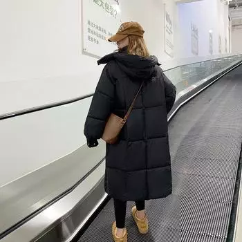 2023 Новое милое и модное утягивающее талию модное зимнее теплое пуховое пальто средней длины S чёрный