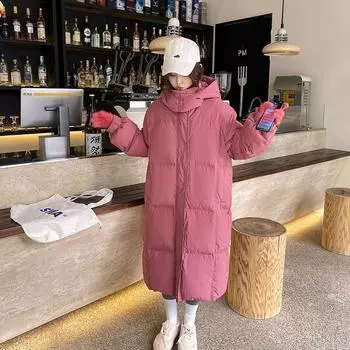 2023 Новое милое и модное утягивающее талию модное зимнее теплое пуховое пальто средней длины S чёрный