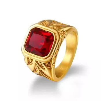 2023 Новое модное квадратное красное кольцо с кубическим цирконием для женщин и мужчин, винтажные роскошные кольца золотого цвета, ювелирные изделия для невесты, свадебной вечеринки, подарки 7