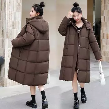 2023 Новое модное утолщенное пальто средней длины, свободное зимнее женское тонкое пальто с капюшоном S хаки