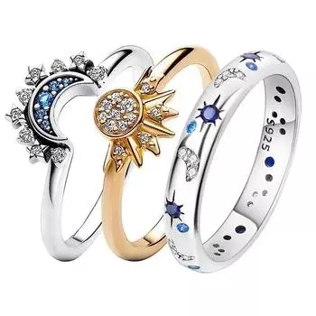 2023 Новое небесно-голубое сверкающее кольцо с кристаллами Луны, Солнца и звезд для женщин, модное элегантное штабелируемое кольцо на палец, вечерние ювелирные изделия, подарки 6