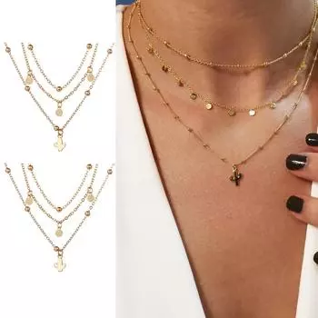 2023 Новое ожерелье с подвеской в виде кактуса, комплект из трех частей, круглая подвеска с биркой, элегантное очарование, многослойное ожерелье для вечеринки, темпераментное ожерелье, комплект из трех частей, цепочка для свитера золотой