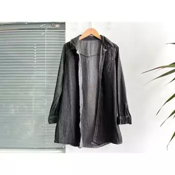 2023 Новое поступление Хлопковые блузки с длинным рукавом, свободного кроя, в стиле кэжуал, модные, универсальные, без пуговиц, DanWu Dark gray Size 140