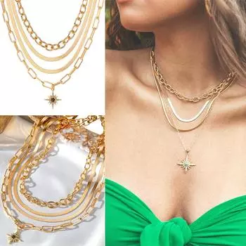 2023 Новое простое ожерелье, роскошное ожерелье, модное ожерелье с полой змеиной цепочкой, женское очаровательное сексуальное ожерелье из 4 предметов, вечерние, универсальное пляжное ожерелье от солнца золотой