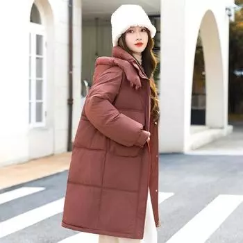 2023 Новое пуховое пальто с капюшоном, женское свободное и тонкое пуховое пальто средней длины M чёрный