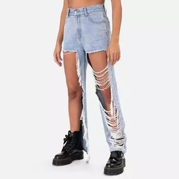 2023 Новые джинсовые брюки с персонализированными отверстиями S синий