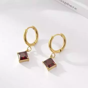 2023 Новые европейские и американские серьги с квадратными драгоценными камнями из нержавеющей стали