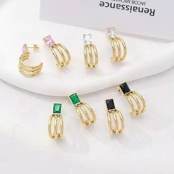 2023 Новые европейские и американские серьги-ветры, трехслойные линии C-образной формы, серьги с вермикулитом, титановая сталь