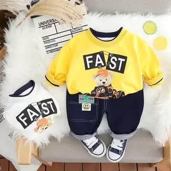 2023 Новые костюмы из двух частей в корейском стиле для мальчиков на весну и осень: свитера и толстовки 120 cm