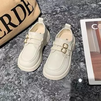 2023 Новые кожаные туфли для девочек, черные, бежевые, с двойной липучкой, детская модная повседневная обувь для мальчиков, повседневные мокасины, детская обувь для мальчиков 26 чёрный