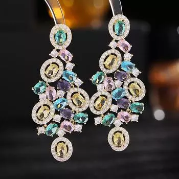 2023 Новые красочные серьги с инкрустацией цирконом, преувеличенные атмосферные серьги, модное элитное платье с серьгами для тяжелой промышленности