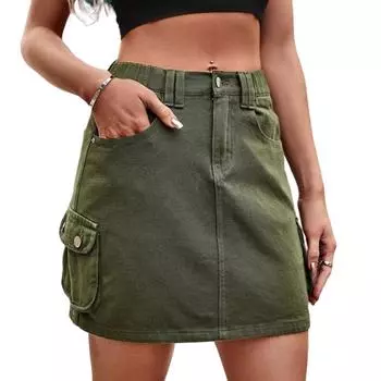 2025 Новые трендовые женские модные повседневные однотонные джинсовые многокарманные пальто с поясом и шортами юбка S чёрный