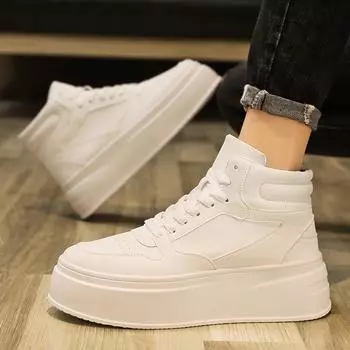 Мужская мода, высокие дышащие туфли для скейтбординга, студенческие трендовые кроссовки для мальчиков и девочек четырех сезонов, повседневные удобные кроссовки на мягкой подошве 39 белый