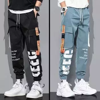 2023 новые мужские комбинезоны-стримеры, весенние и осенние модели, брендовые спортивные повседневные брюки с несколькими карманами и буквенным принтом для мальчиков Tide 2XL бежевый