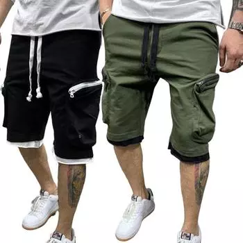 2023 Новые мужские повседневные брюки с несколькими карманами в стиле хип-хоп, короткие спортивные брюки для фитнеса с разрезом M красный